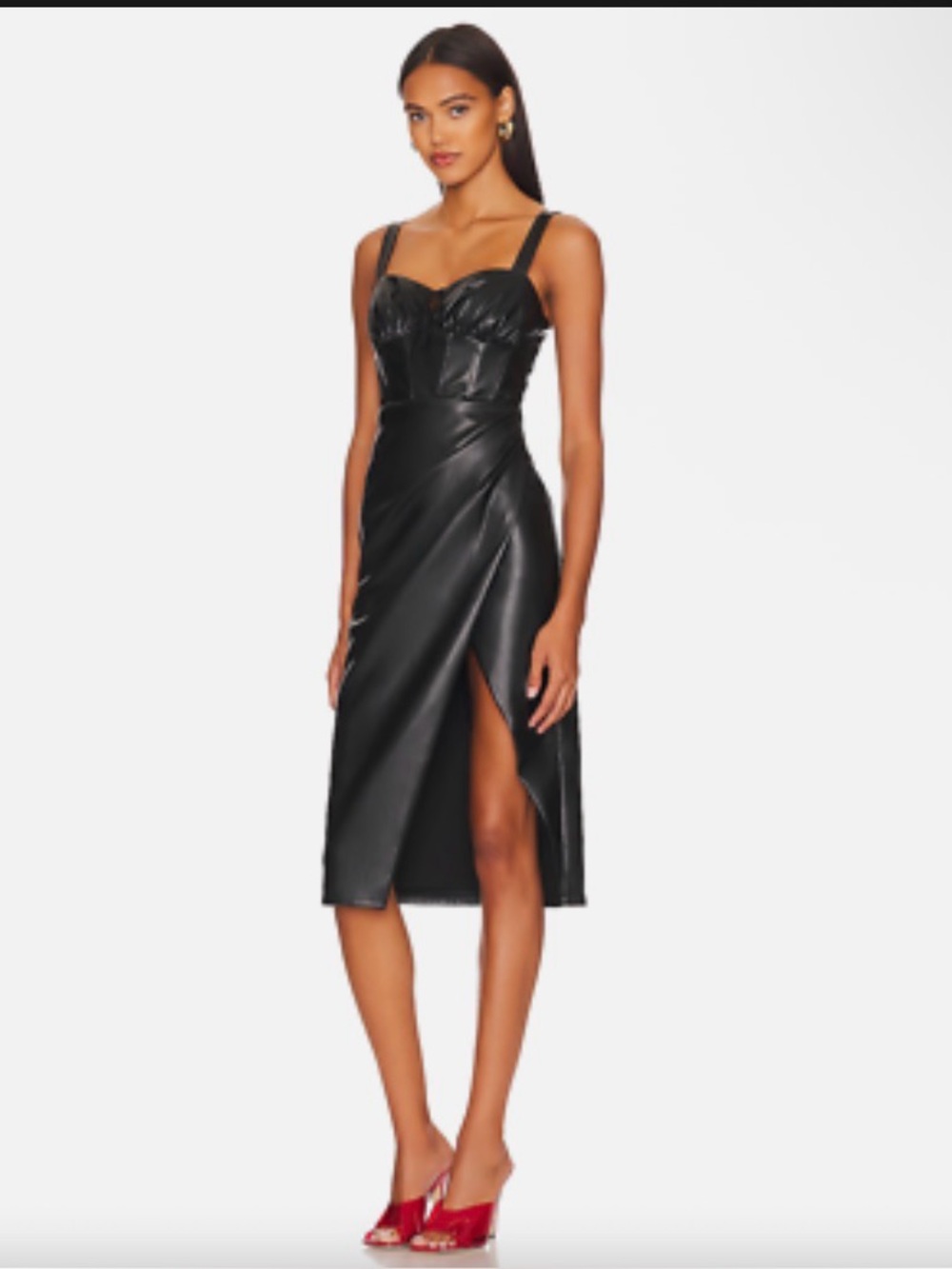 Revo Black Faux-Leather Corset Midi Dress